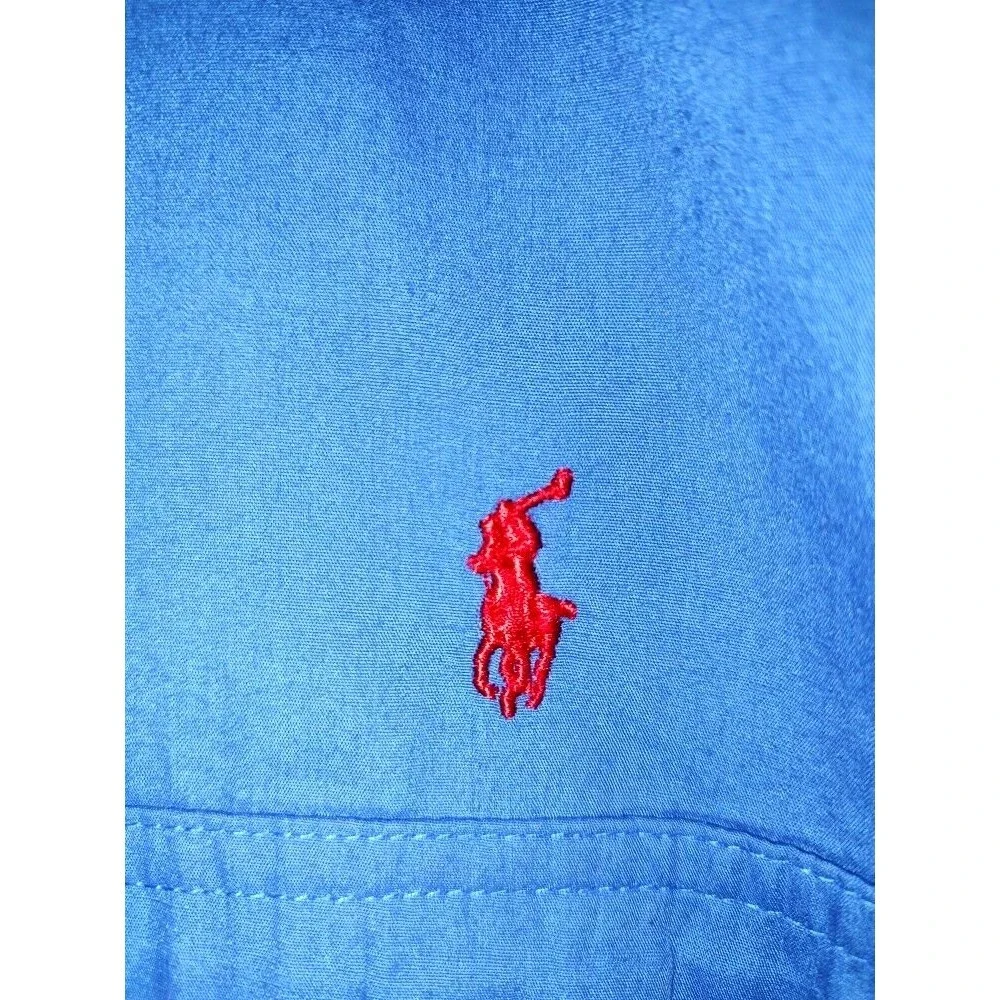 Men's Polo Ralph Lauren Lightweight Blue Cotton Red Logo Shirt Size XL